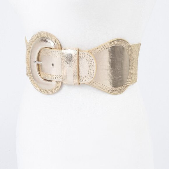 Metallic Faux Leather Metallic Elastic Belt - Picture 2 of 4